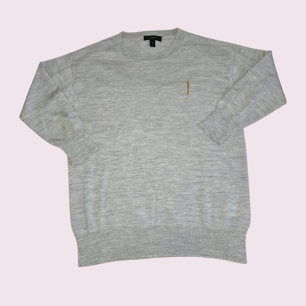 J Crew Women Sweater Gray 3/4 Sleeve Size XS Exclamation Mark